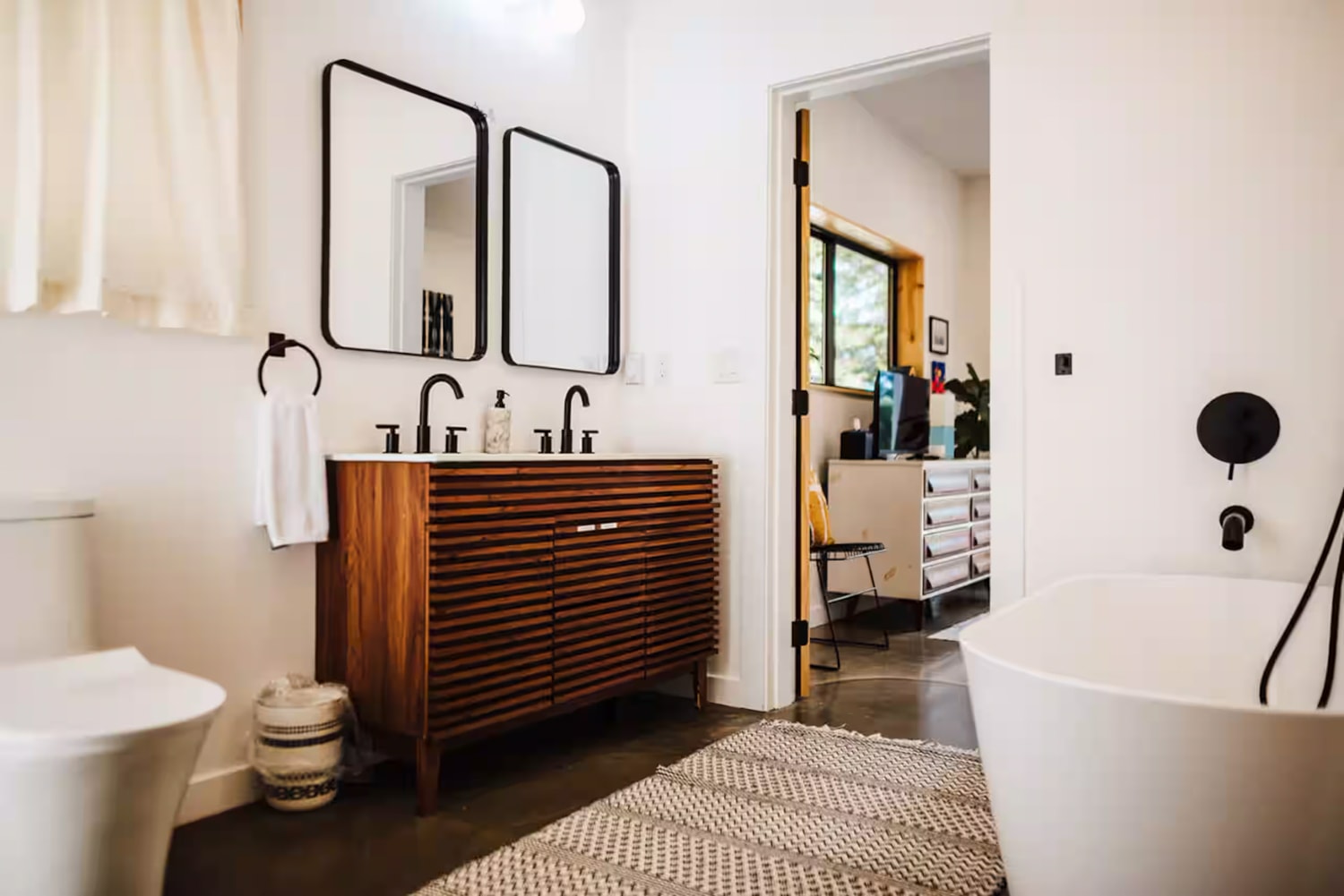 Clean farmhouse bathroom with natural light