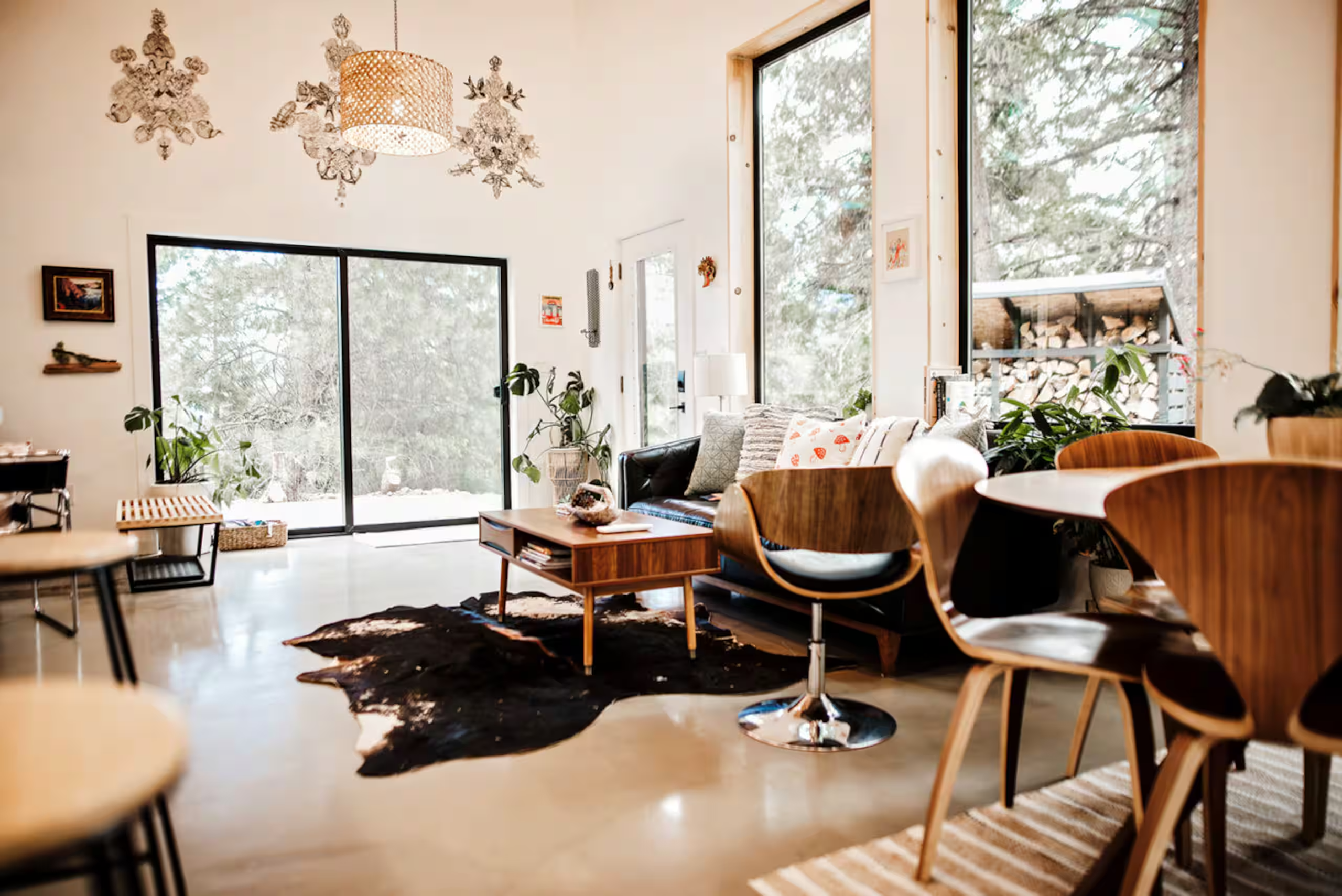 Farmhouse dining area with wood table
