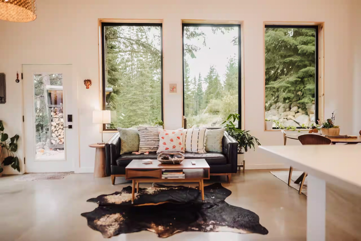 Open-plan living room with fireplace