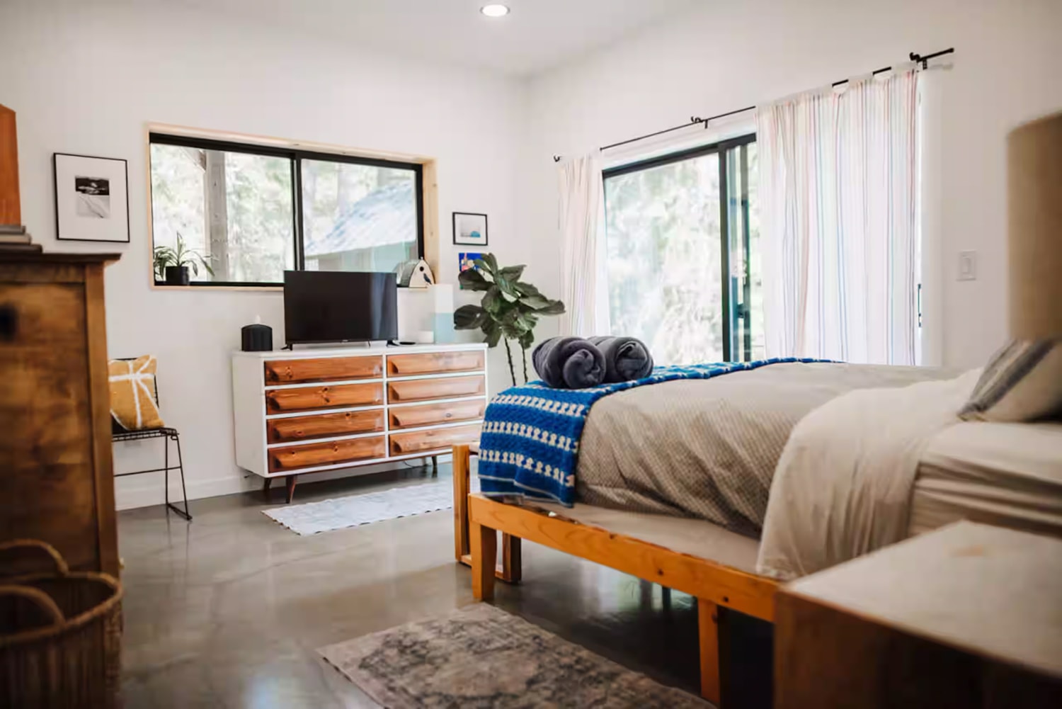 Cozy cabin bedroom with natural light